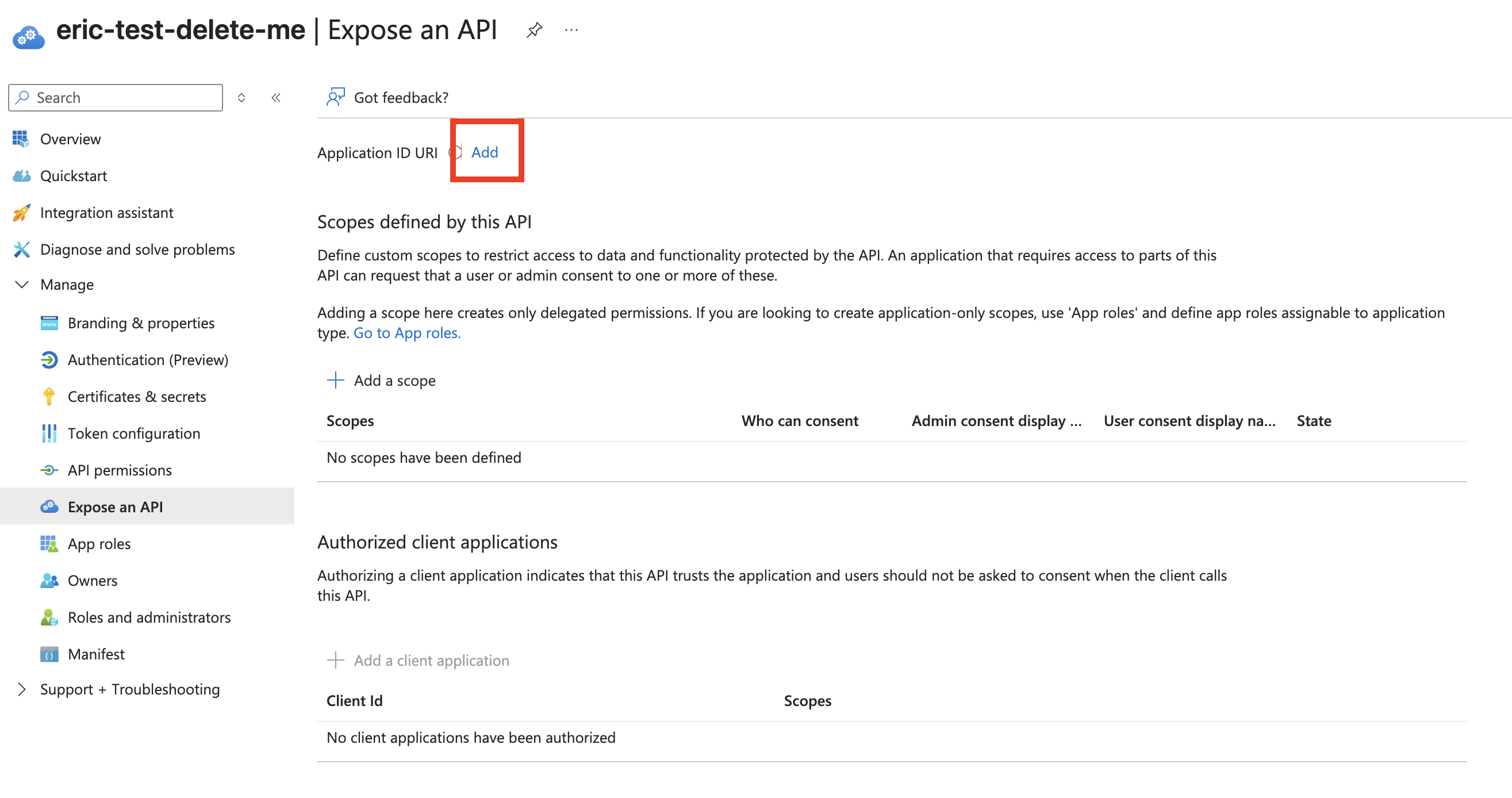 Create the Entra ID resource server. Create the Entra ID resource server.